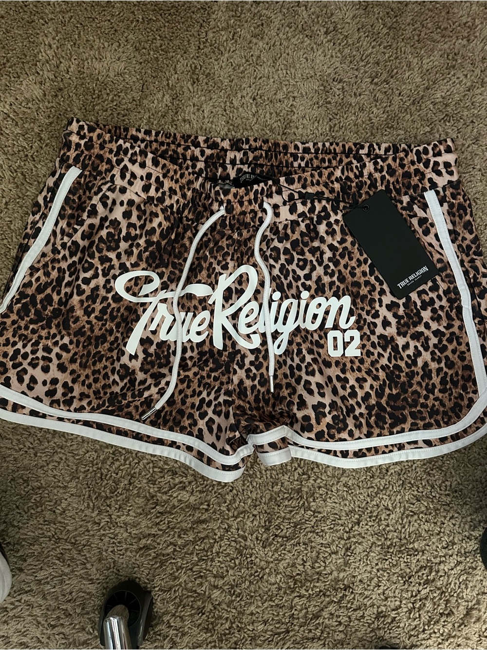 True Religion Leopard Print Athletic Shorts - Brown & White